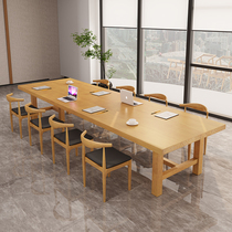 Brief Modern Full Solid Wood Office Meeting Table And Chairs Combined Library Strip Table Commercial Long Table Bench