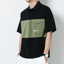 Summer new polo shirt mens contrast lapel short-sleeved t-shirt youth casual personality pocket base shirt tide
