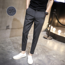 Summer mens casual pants 9-point pants Western pants small pants men Korean version of the trend pants Black slim nine-point pants men