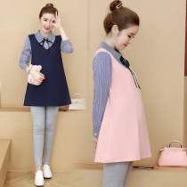 Pregnant women autumn dresses fashion suits go out 2021 new age-reducing belly cover spring and autumn tops T-shirts tide mom