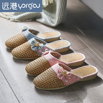 Hong Kong rattan grass woven slippers summer ladies indoor floor linen thick bottom bamboo bottom cool slippers women