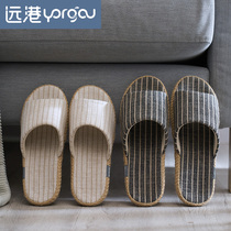  Yuangang Northern Europe four seasons cotton and linen slippers female summer indoor home couple non-slip soft bottom household cloth linen cool drag male