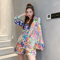 S F Elizaba foreign style to the explosion~Retro literary style summer pajamas Female sense ice silk home set