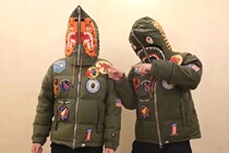 Original new Readymade Down Jacket shark tiger head joint army cloth embroidery Down Jacket