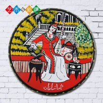 Xinjiang Xinjiang national musical instrument tambourine cowhide painted drum Hotel dining room living room decoration pendant dance painting