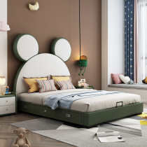 Mickey Mouse 1 5 m childrens bed boys and girls princess bed Cartoon Net Red single bed solid wood storage real leather bed