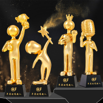 Singing Resin Trophy Custom Creative Cartoon Cute Characters Crown Microphone Gold Cup Student Speech Contest Prizes