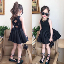 Korean girls dress 2021 new fried street childrens clothing female summer black halter camisole skirt princess skirt