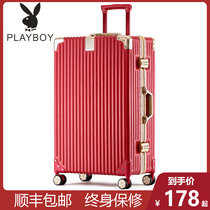 Playboy luggage Women 24 inch retro trolley case men universal wheel 26 password leather box 20 durable thick