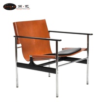Minimalist Saddle Leather Strap Chair Nordic Minimalist Style Hotel Clubhouse Negotiate Chair Electroplating Hardware Home Casual Chair