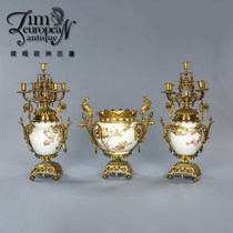 Tim European antique antique art nouveau style bronze gilt decorative flower pot with Candlestick three-piece set