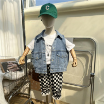 South Korean childrens clothing 2022 spring and summer Childrens Cowboys waistcoat for men and women Backs Letters Vest Casual Jacket Kan Shoulder