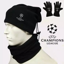 Champions League football bib gloves hat winter fleece warm training gloves kick sports mask running gloves