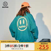 BEASTER little devil grimace retro sports sweater trend fashion contrast letter print turtleneck top men