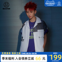 BEASTER little devil grimace trend stitching shirt casual simple printing street stand-up collar short-sleeved shirt men