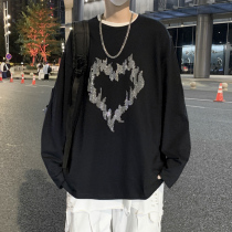 Hot drill long sleeve T-shirt mens trendy brand ins Hong Kong wind Spring Autumn loose trend cotton Joker top base shirt