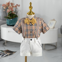 Boys small suit suit summer 2021 new male baby dress childrens plaid suit piano performance