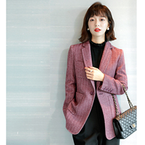 Japanese herringbone blazer women 2021 new autumn and winter slim long thin temperament wool suit