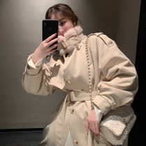Rabbit hair plus velvet parka coat womens long 2021 Winter New loose padded padded coat
