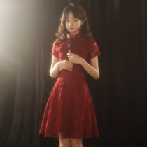 Toast Bride 2021 New wine Red Short Wedding Qipao Betrothed Small Tuxedo Woman Can Wear