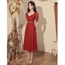 Toast dress The bride can usually wear 2021 new summer wine red lace medium-long wedding dress female engagement