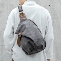 Canvas Retro Trendy Chest Bag Men Casual Single Shoulder Diagonal Satchel Day Ensemble Small Crowdpack Large Capacity Mailbag