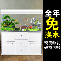  Small and medium-sized fish tank aquarium Lazy household living room free water ecological fish tank Large glass goldfish tank with cabinet