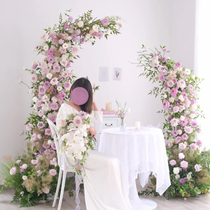 Mori wedding semi-circular arc arch flower frame horn Crescent arch wooden frame wedding road flower arch shelf