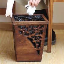 Thai Solid Wood Trash Cans Light Lavish Creativity Retro Chinese Style Bedroom Kitchen Home Living Room Trash Basket Wood