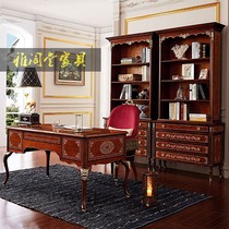 Alexander English full solid wood single bookcase Neoclassical mahogany inlaid shell study combination furniture