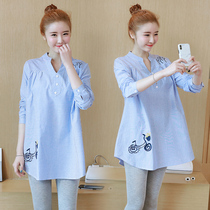 Pregnant woman coat summer tide mom out fashion set loose cotton T-shirt large size dress spring and autumn 2021 New