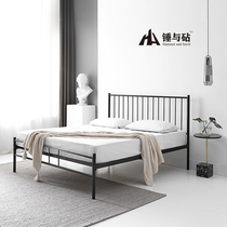 Nordic modern extremely minimalist with high foot iron bed frame Double bed Thickened Silent Bed Plate Small Family Type Iron Art Bed