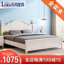 Full solid wood bed American style 15 meters modern simple 1 8m double bed White single princess bed Small apartment European style