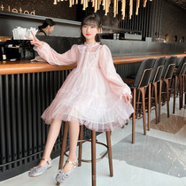 Girl Spring Clothing Dress Dress 2022 New Children Foreign Air Trendy Yarn Dresses Spring Autumn CUHK Girl Princess Dress