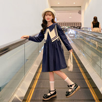 Girls autumn dress 2021 new foreign style childrens clothing spring and autumn big children Net red Academy style long sleeve skirt