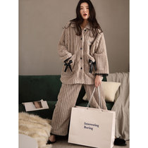 Lazy lady ~ soft pajamas long sleeve Korean version of large size thick warm coral velvet home clothing