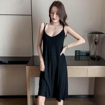 Sling nightdress womens summer solid color modal sleeveless backless sexy loose thin pajamas spring and autumn Net red home wear