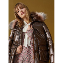 Go E407-201] special cabinet brand white duck suede raccoon wool thick jacket down jacket 0 79KG