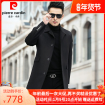 Pierre Cardin double-sided wool coat mens business long thick winter coat lapel collar woolen coat