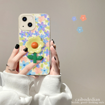 Apple 13pro mobile phone shell lady iphone12 11 pro liquid soft silicone xsmax new mini full package 6s anti-fall oil painting flower bracket 8p protective sleeve