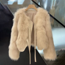 Imitation fox fur fur coat women short 2021 autumn and winter new Korean lace-up thick coat