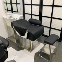 Net red hair salon semi-lying shampoo bed barbershop special flushing bed massage bed hairdresser ceramic basin massage bed