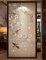 Shanghai factory transparent deep carving art glass partition screen porch sink New Chinese partition cherry blossom bird