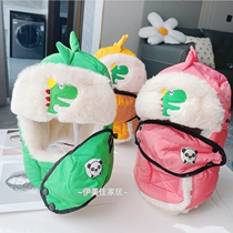 Childrens Lei Feng hat Boys and girls riding a windproof hat Autumn and winter baby hat scarf integrated cold-proof cotton hat tide