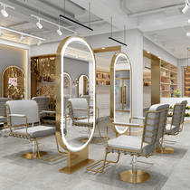  Net celebrity barber shop mirror table Hair salon special hot dyeing floor single-sided double-sided mirror table LED mirror with lamp hair mirror