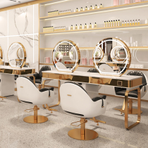 Net red hairdressing shop stainless steel marble barber shop mirror table cabinet integrated mirror table tide shop hair perm mirror