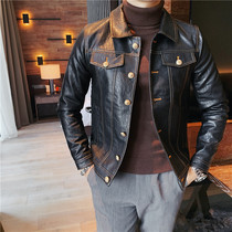 Leather clothing men autumn Korean slim single-breasted lapel locomotive coat fashion wild British mens jacket