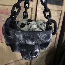 Halloween bar Haunted house room escape decoration pendant Horror set props Hanging basin skull decoration fire pot