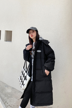 Black long down jacket womens winter 2021 new long white duck down Korean bread jacket over knee coat thick