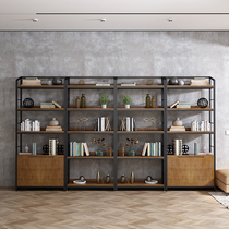 loft Industrial wind Wrought iron solid wood bookcase shelf bookshelf Floor-to-ceiling living room office study storage storage rack